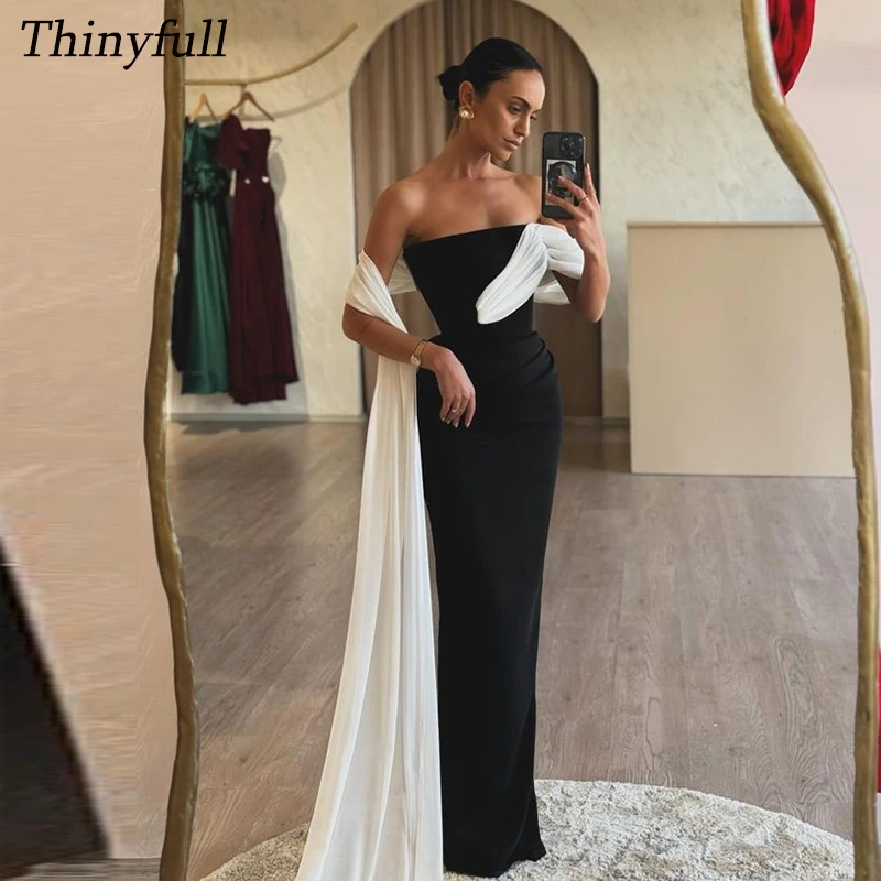 Thinyfull Mermaid Prom Dresses Strapless Sleeveless Satin/Chiffon Evening Party Gown Dubai Formal Occasion Dress Customized