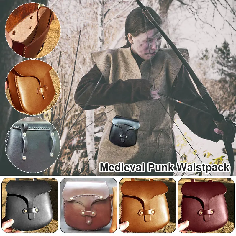 

Medieval Pouch Bag PU Leather Saddle Wallet Men Women Steampunk Vintage Waist Bag Renaissance Viking Pirate Cosplay Accessory