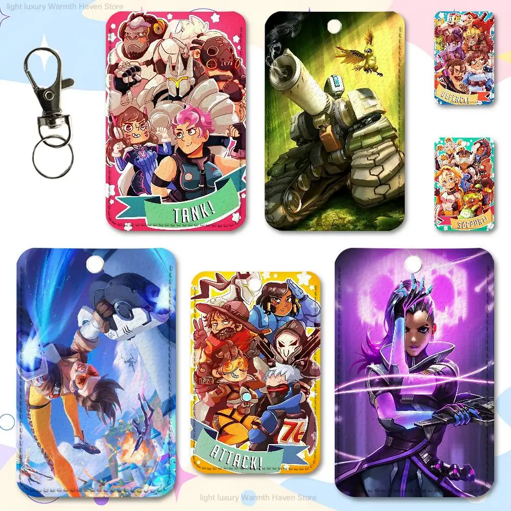 

Pop Game O-Overwatch-S Key Tag Ring Leather Card Holder Key Ring Rectangle Access Card Holder