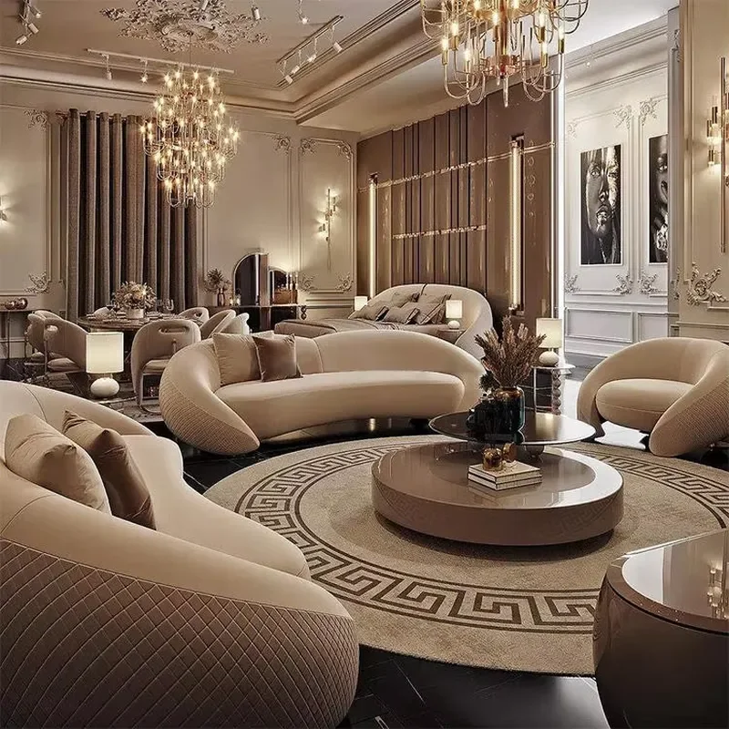 High End Curved Velvet Sofa Designer 1 2 3 Seater Sectional Fabric Sofa Set Premium Villa Hotel Home Italian Style