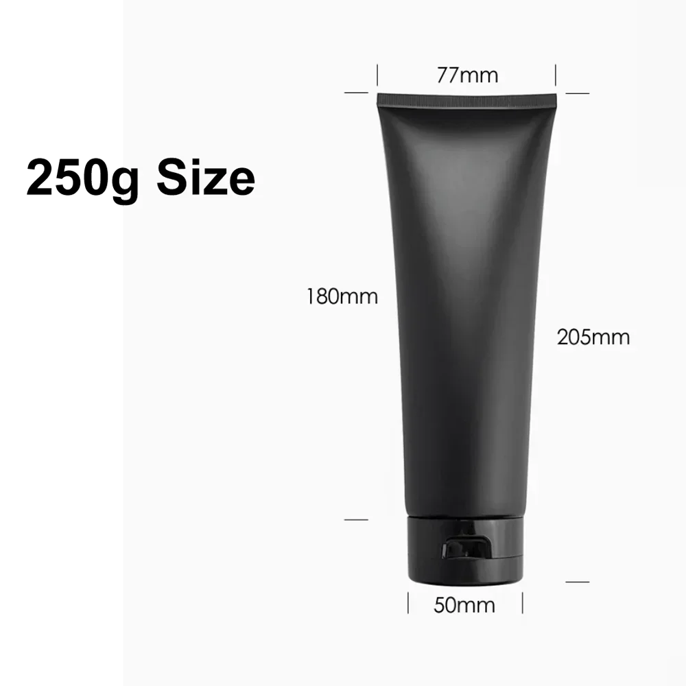 250ml 300ml Matowa czarna miękka butelka 250g 300g Pusty pojemnik wielokrotnego napełniania Odżywka kosmetyczna Kremowy balsam Wyciskana tubka