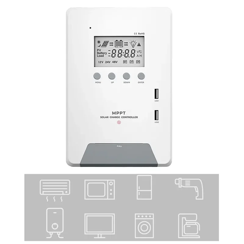 Imagem -06 - Controlador Solar com Dual Usb Carregador Inteligente Doméstico Sistema de Geração de Energia Regulador Fotovoltaico Mppt 30a 40a 60a