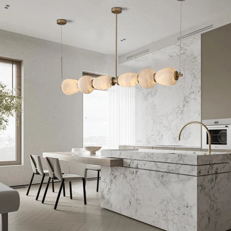 

Spain Natural Marble Chandelier Long Creative Stone Chandelier Luxury Lamps Lamparas De Teto Dining Table Bar Luminaire