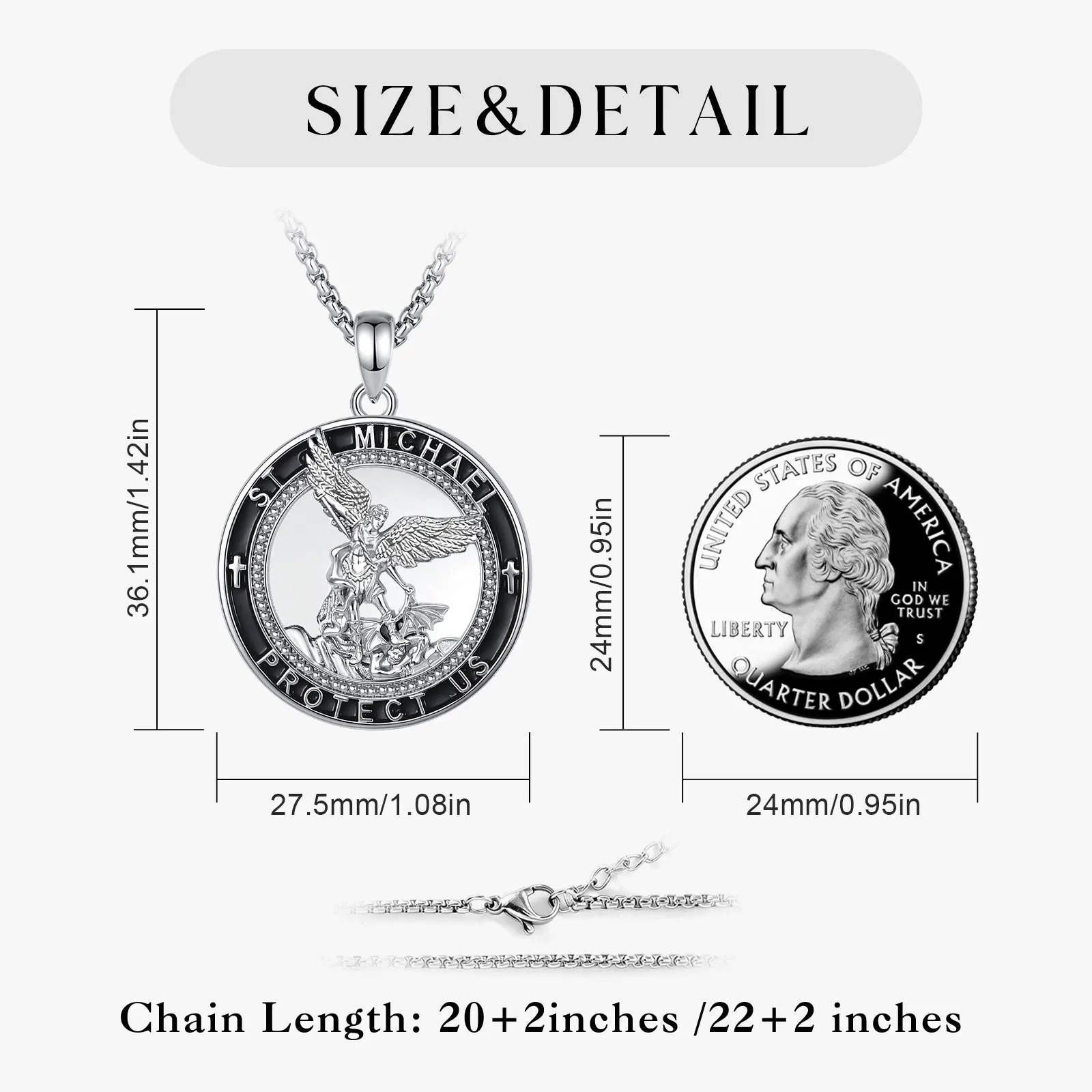 Eudora Copper Saint Michael Archangel Necklace for Men Woman Inscription Medal Pendant Christian Amulet  Religious Jewelry Gift