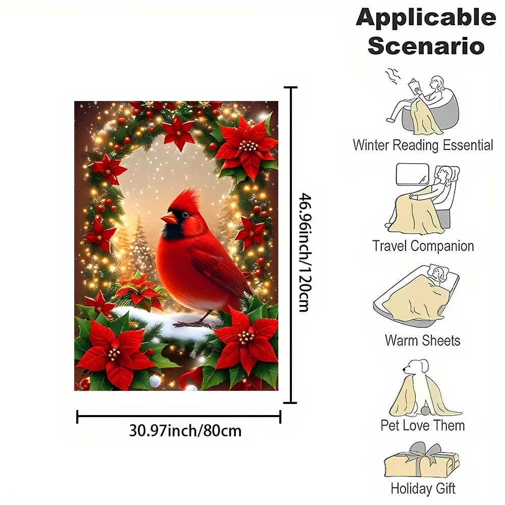 Festive Christmas Throw Blanket Cardinal Red Bird Holiday Winter Xmas Decor Cozy Plush Fleece Throw for Sofa Bed Gift