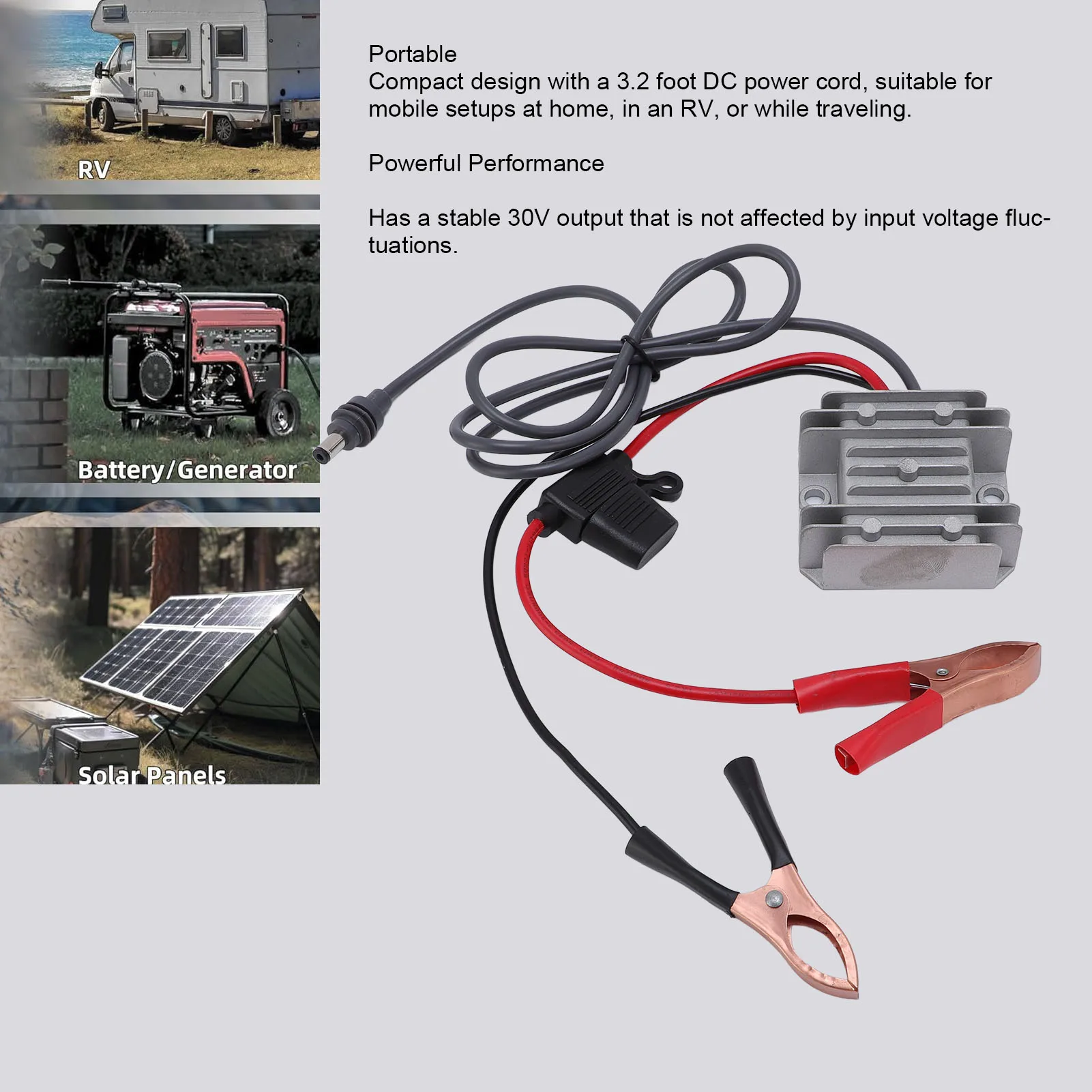 Satellite Power Converter IP68 Rain Proof Step Up Converter Power Cord Rugged Portable Easy Installation 3.2ft Length for Home