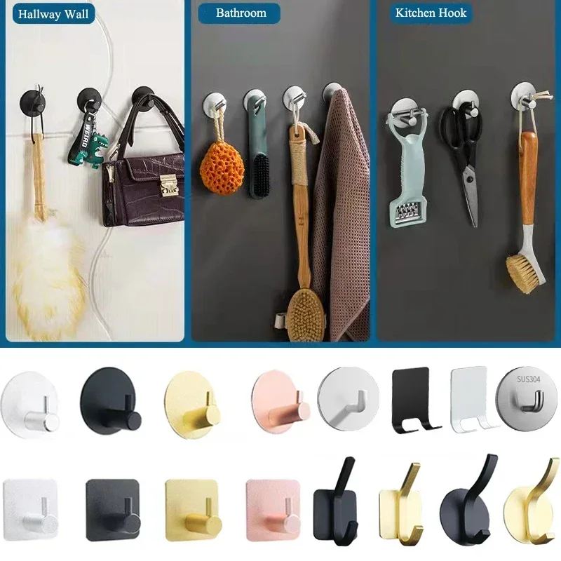 Adhesive Wall Hooks Mounted Door Key Cloth Coat Bathroom Robe Hanger Kitchen Hardware Rack Shelf Bag Hook Organizer For Hanging