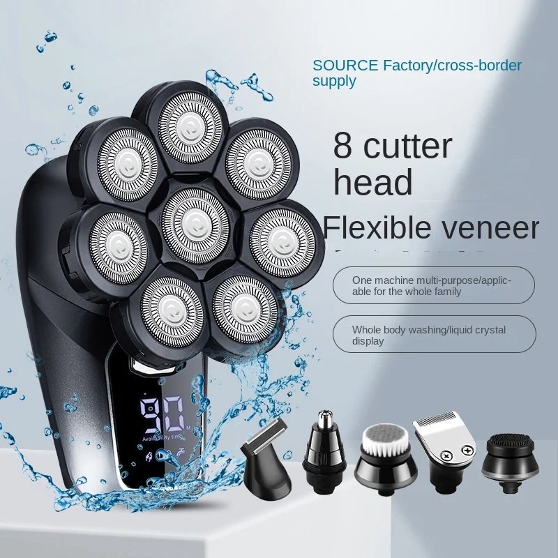 Men's 8D multifunctional shaver full body water wash, digital display shaver 6-in-1 set bald machine