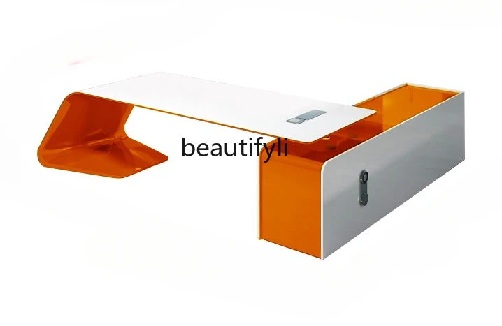56Designer Creative Painting Modern Simple White Orange Manager Supervisor Desk Technology Sense President Desk