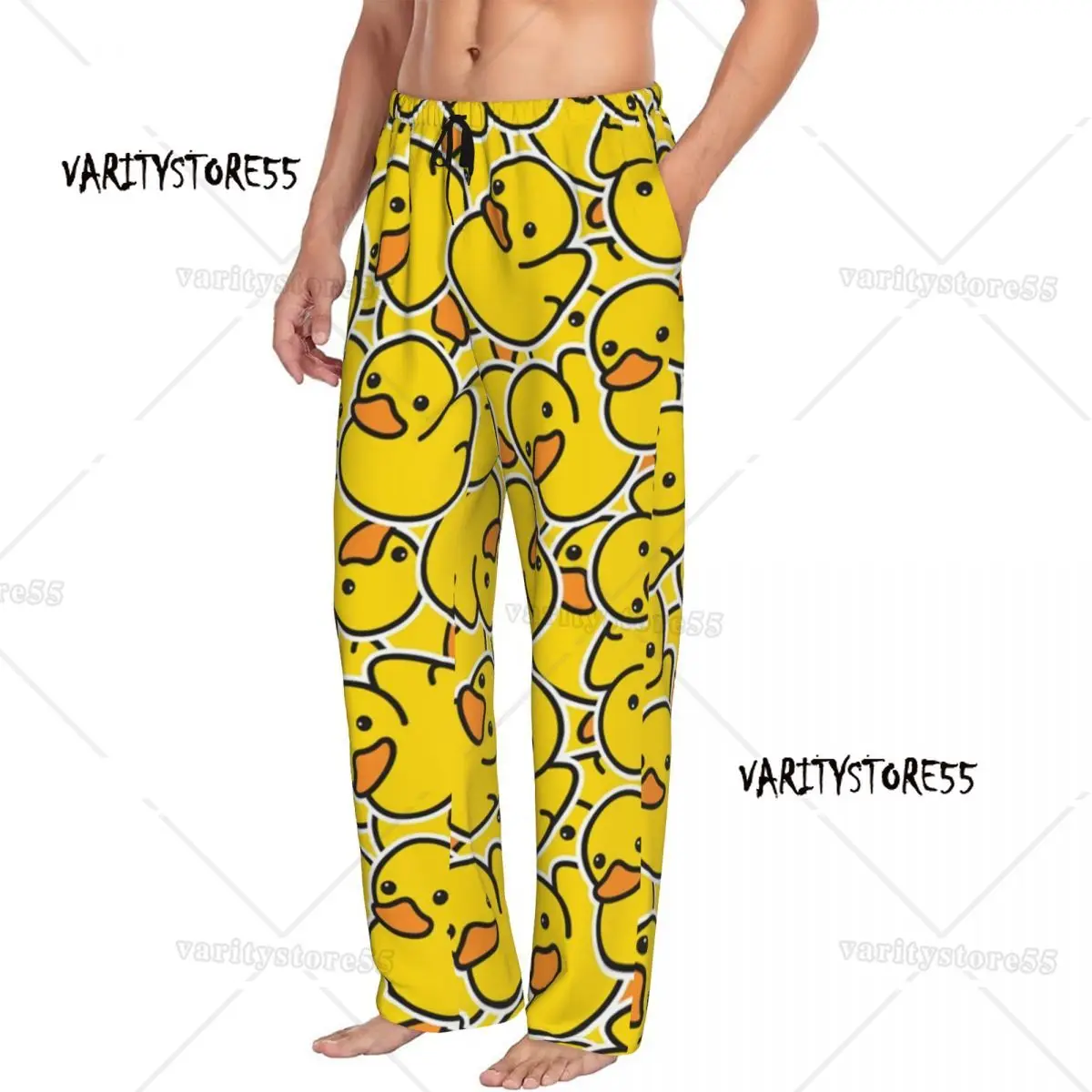 Custom Yellow Classic Rubber Duck Gothic Pajama Pants Sleepwear Men's Elastic Waistband Sleep Lounge Bottoms with Pockets