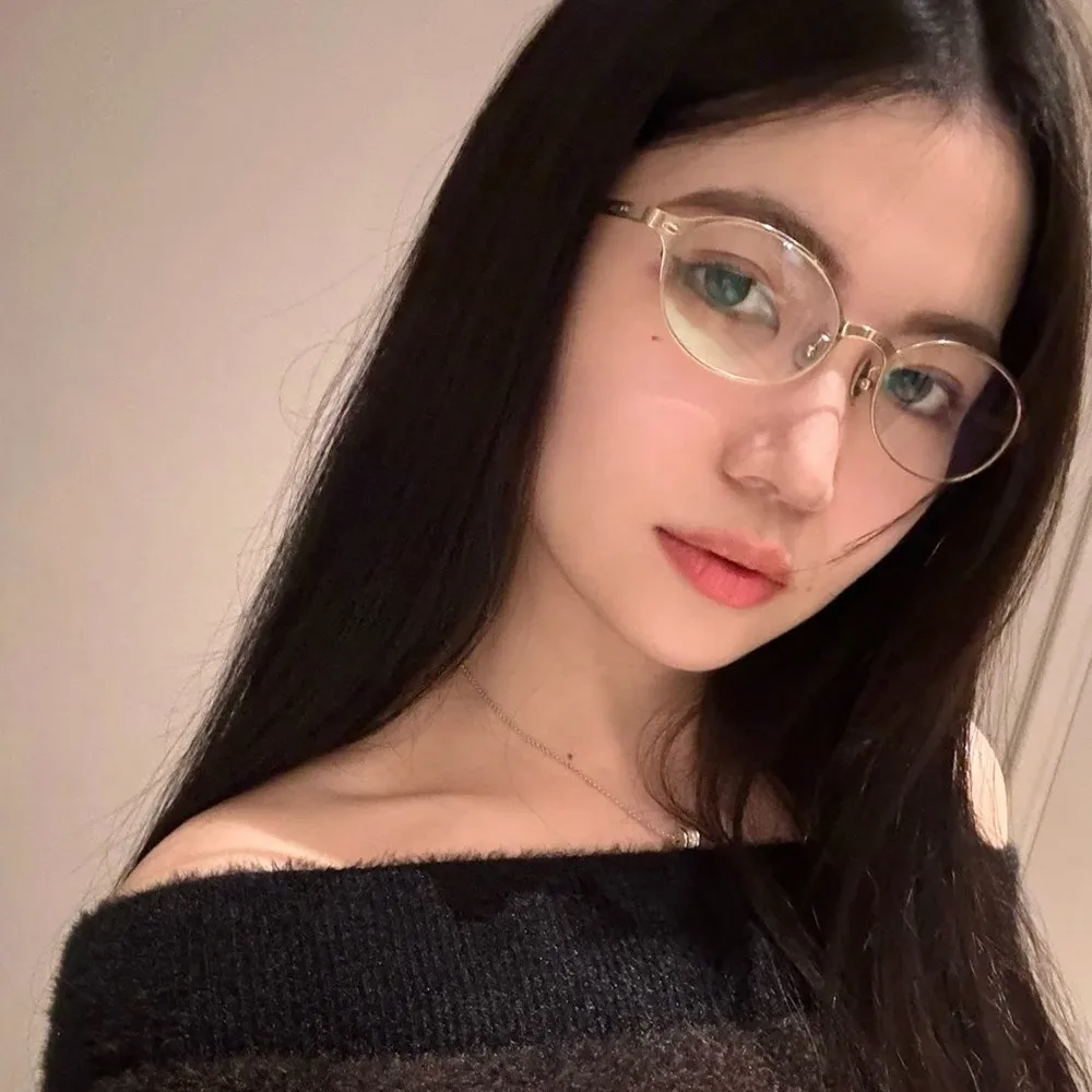 

Vintage Transparent Anti-blue Eyeglasses Retro Western Style Blocking Glasses Spicy Girl Lightweight Metal Oval Glasses Hip-hop