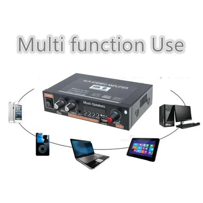 DC 12V G30 HIFI Bluetooth Car Audio Power Amplifier 2 Channel Radio Player Support SD / USB / DVD / MP3 with Remote Controller