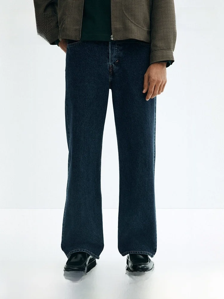 

H&M Men's Loose Straight Leg Jeans Commuter Original Color Fashionable Casual Long Trousers Comfortable Cotton Workwear