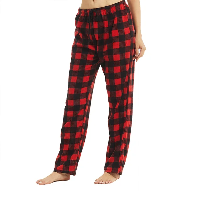 Spodnie od piżamy dla kobiet Fuzzy Pack Long Fleece Buffalo Plaid Pj Bottoms Soft Drawstring Lounge Sleepwear