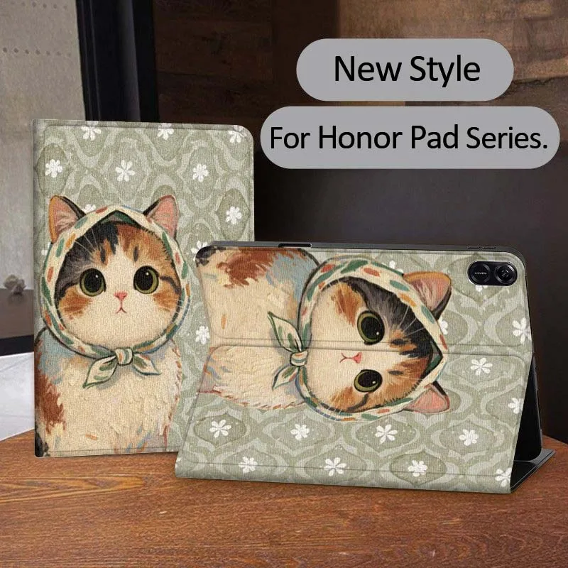 

Vintage Cat Cartoon Pattern For Honor Tab Tablet MagicPad 3 6 7 X8 V7 V8 8 9 X9 X8a X9a 10 Pro Inch 2020 2021 Tablet Case