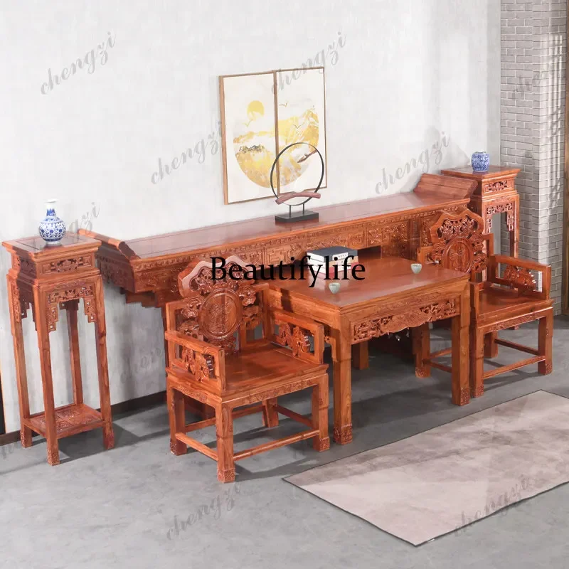 DD182Solid wood middle hall six-piece rural hall eight immortals table and chair combination four-piece set northern Chinese tab
