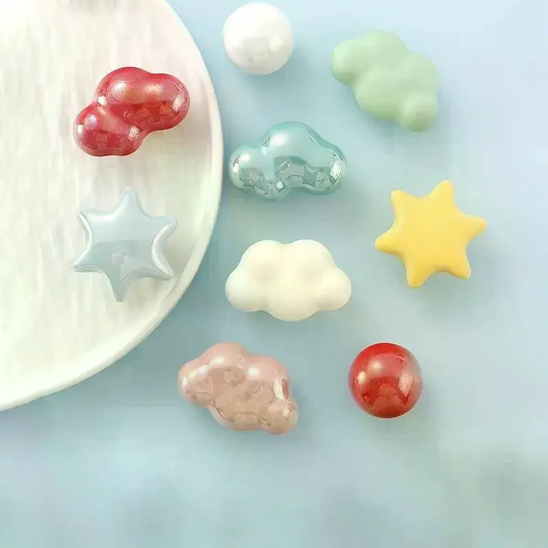 Ceramic Cloud Shape Cabinet Knobs Iridescent Pearl Finish Colorful Drawer Pulls For Kids Room Kitchen Cupboard Dresser Wardrobe