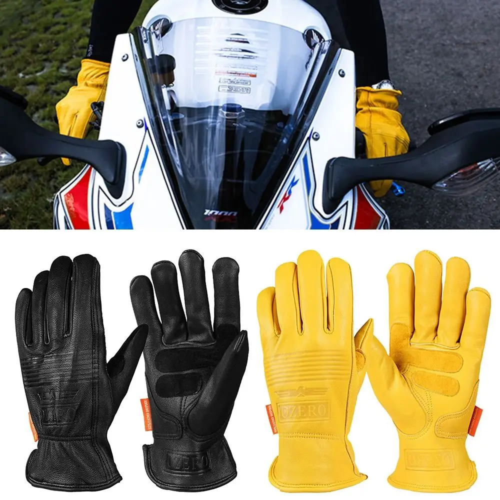 Yellow Black Motorcycle Riding Gloves Sheepskin Leather Wear Resistant Working Protective Gloves Camping Climbing Keep Warm