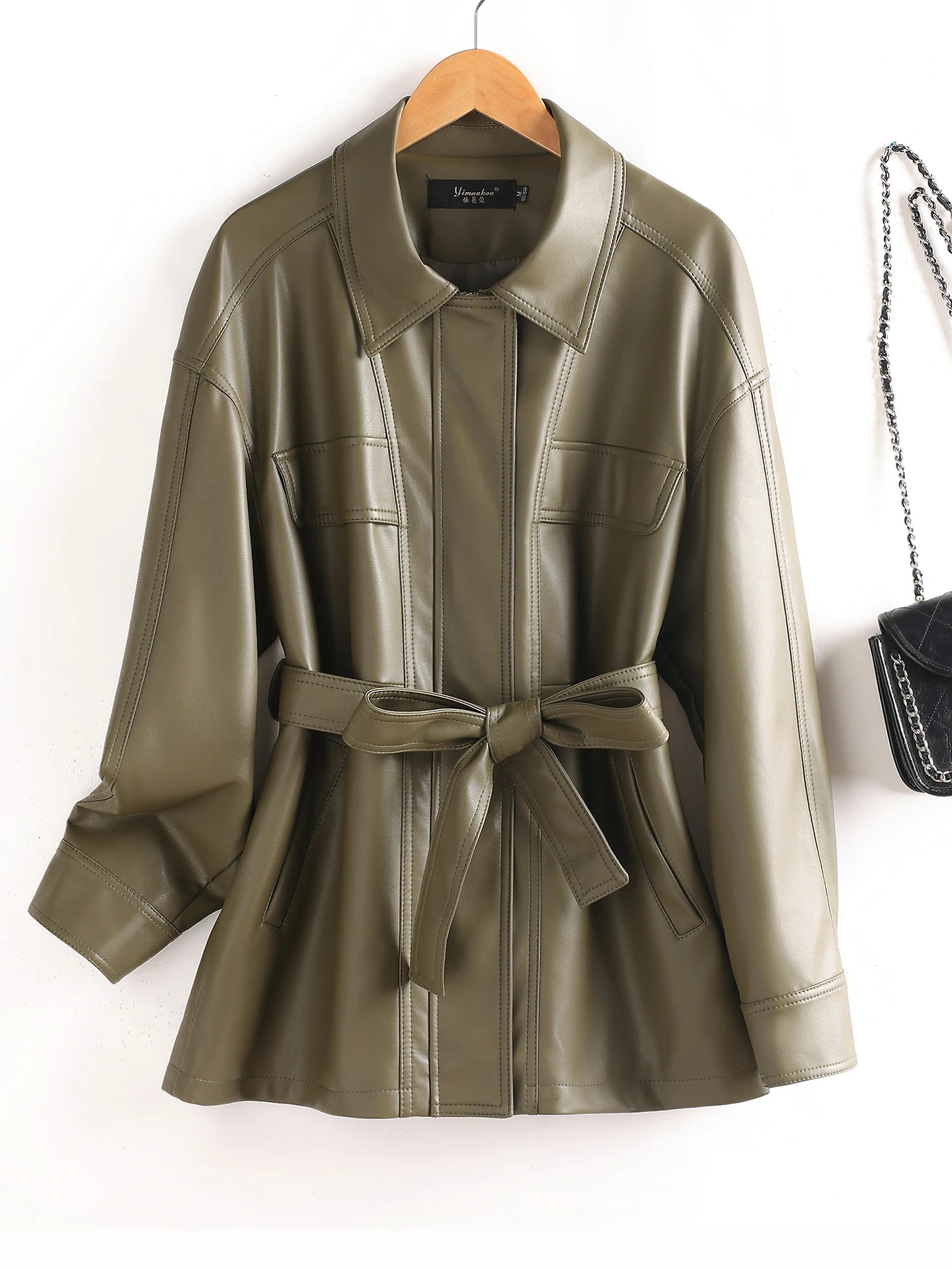 

Spring Autumn Women's Slim Fit Medium Length Genuine eepskin Leather Jaet Haifeng Coun Sle Faionable Outerwear