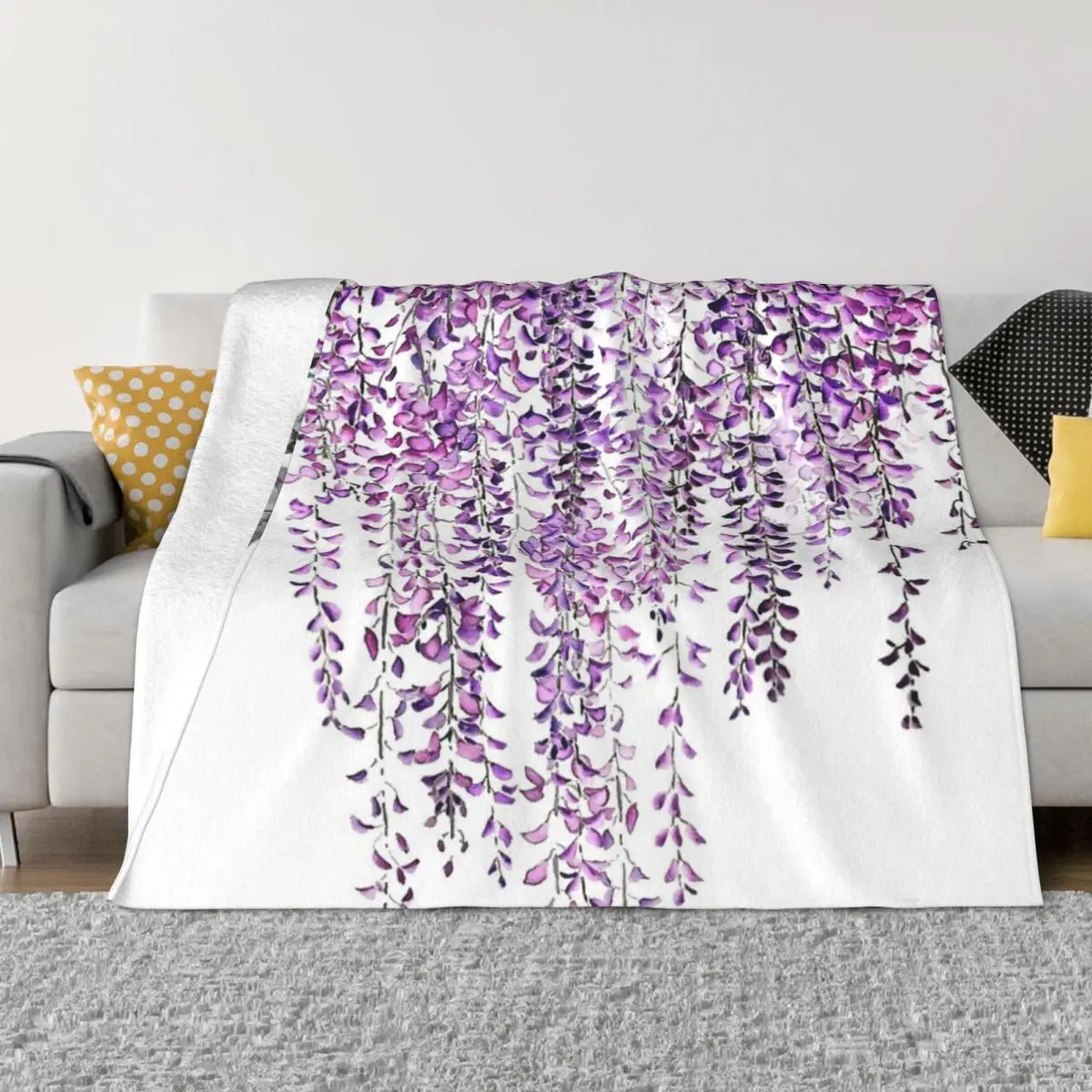 Hand Painted Purple Wisteria In Bloom Quilt Bedroom Throw Blanket Winter Warm Blanket Throw Blanket