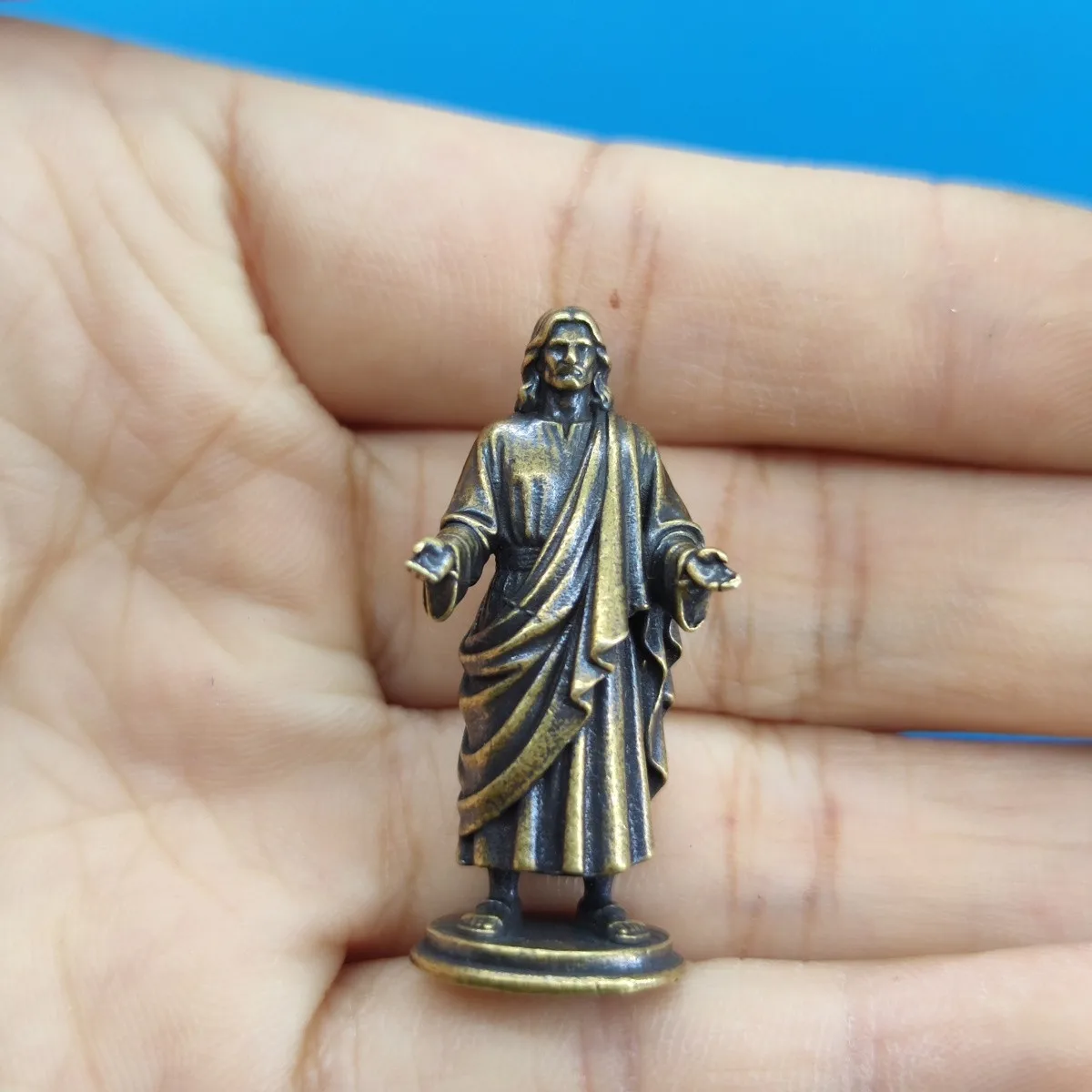 Brass Mini Jesus Figurine Western Character Diorama Sand Table Desktop Ornament
