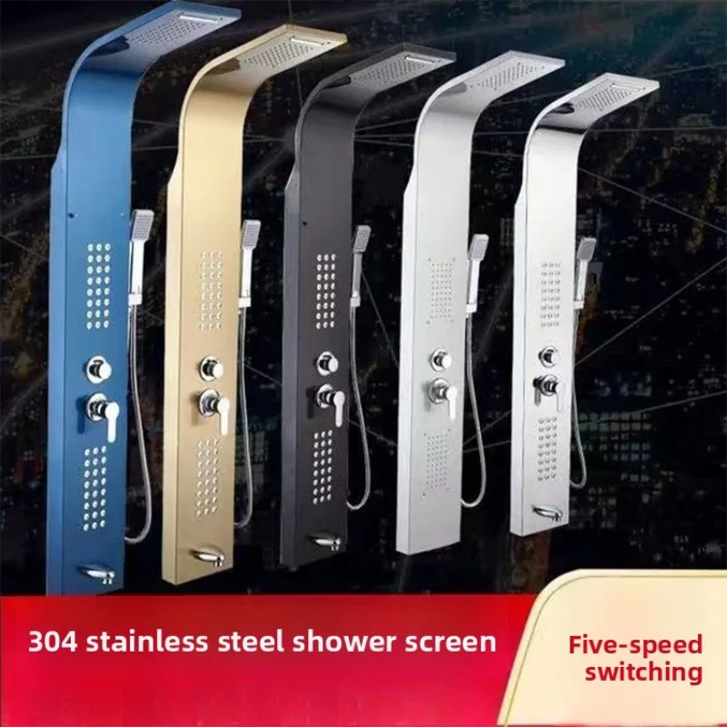 Stainless Steel Shower Screen Set Digital Display Intelligent Thermostatic Five Function New Model Cold Hot Shower Bathroom