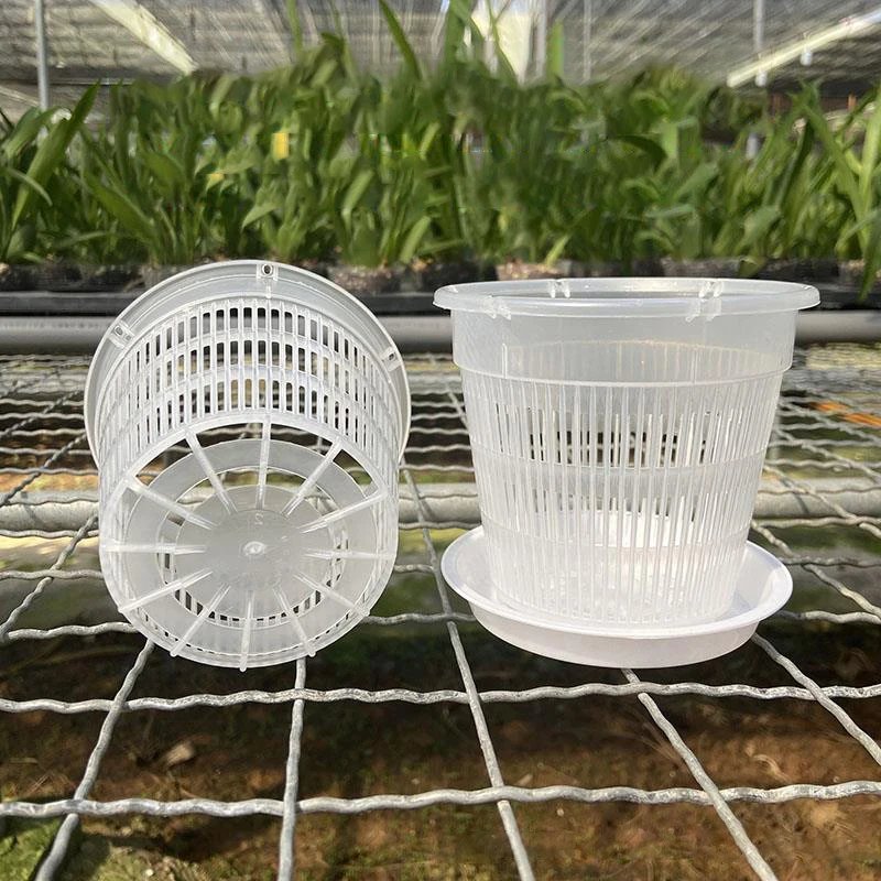 Potenciômetro plástico transparente da orquídea, potenciômetro do controle da raiz, recipiente respirável do crescimento, potenciômetro do jardim, 11 cm, 14cm