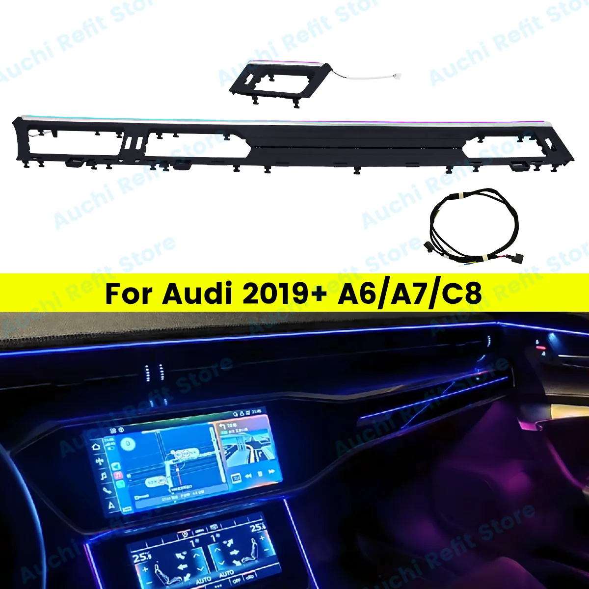 

32 Color Car LED Instrument Desk Lamp For Audi A6 A7 C8 2019-2024 Auto Indoor Center Console Ambient Light Decorative Lamp Parts