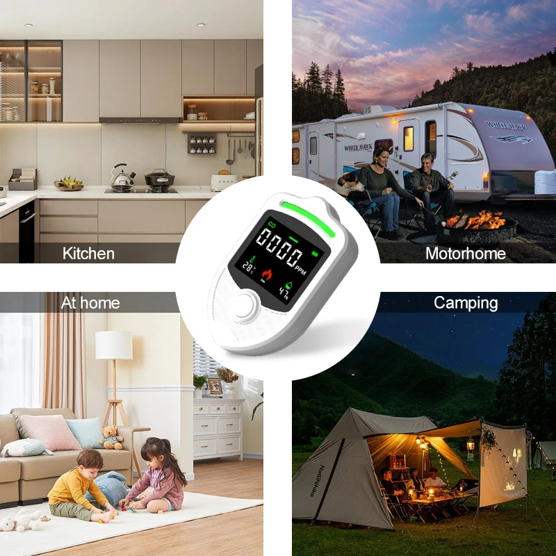 الغاز درجة الحرارة والرطوبة CO أربعة في واحد الجدار كاشف الإدراج تسرب الغاز القابل للاحتراق أول أكسيد الكربون CO أداة جديدة