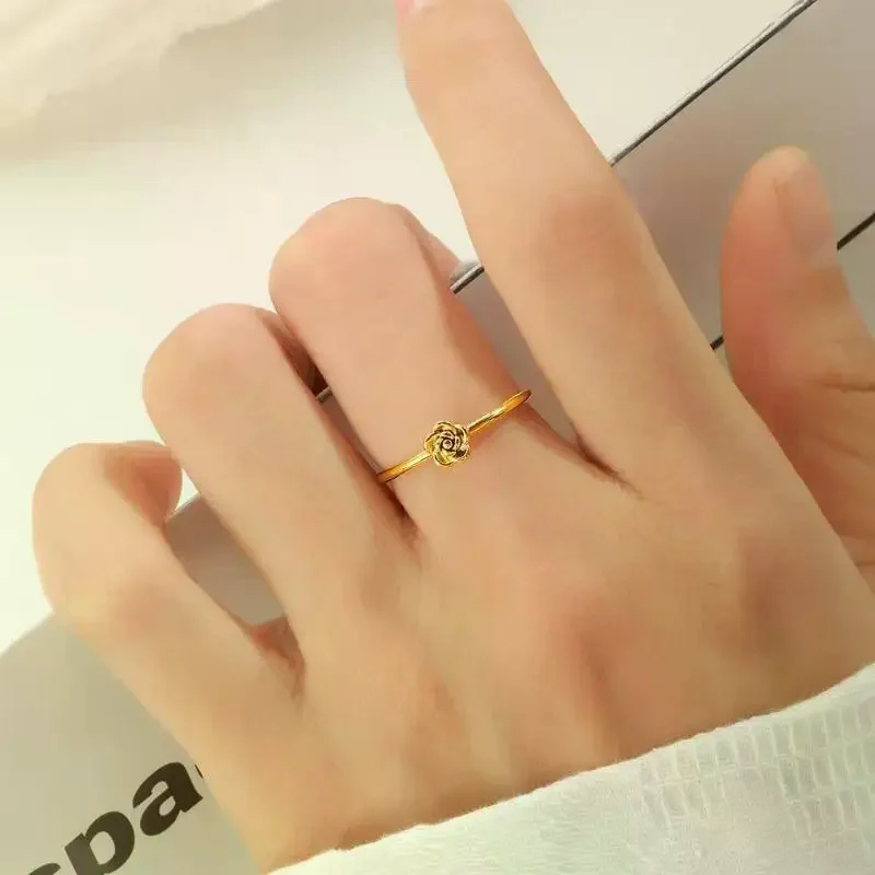 Stainless Steel Rose Flower High Quality Ring Waterproof Metal Young Fashion Charm Jewelry GiftStainless Steel Rose Flower High