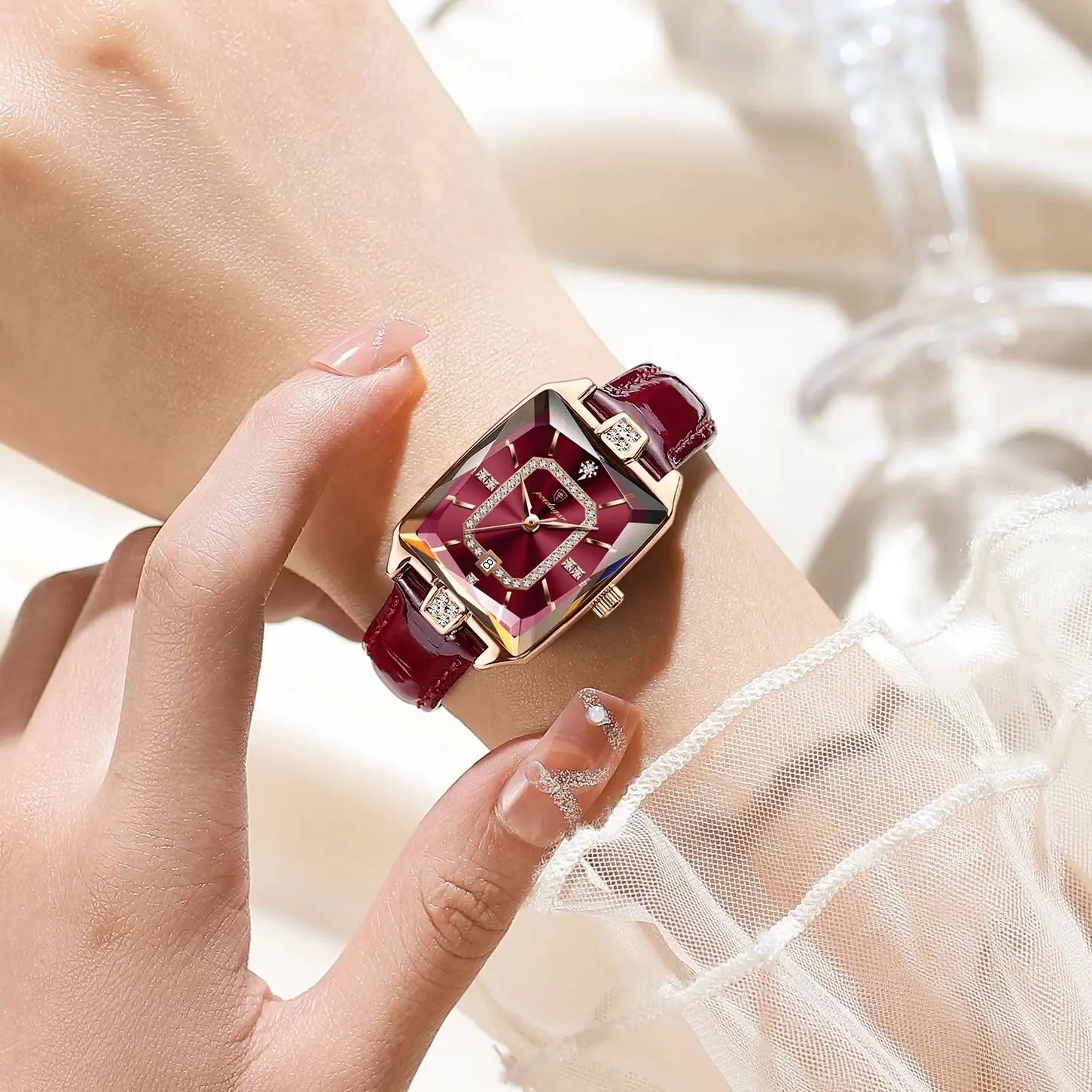 POEDAGAR модные прямоугольные женские наручные часы кожаные водонепроницаемые часы с датой для женщин элегантные роскошные женские кварцевые часы Reloj