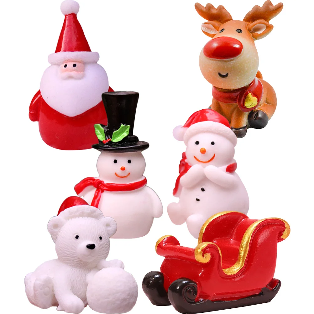 

6pcs Christmas Santa Claus Figurines Resin Mini Models For Indoor Outdoor Decor Tabletop Decoration Xmas Miniature Garden Decor