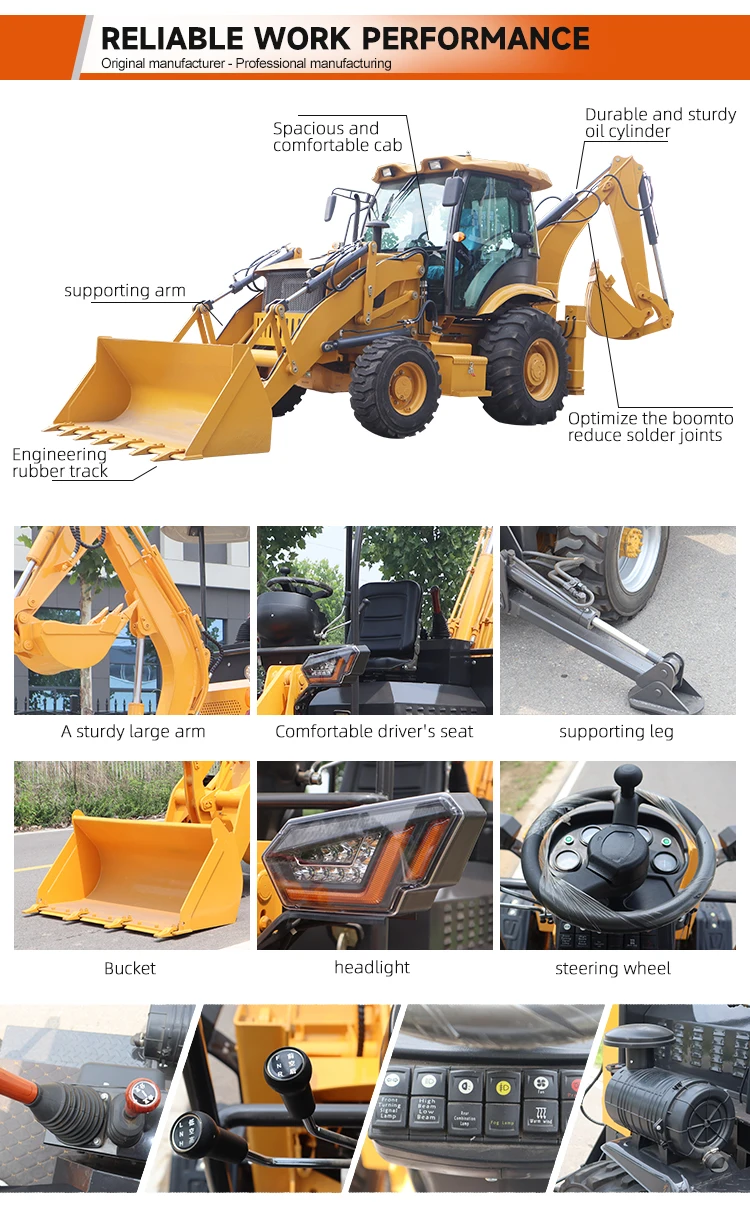Diesel-Baggerlader 4WD Hydraulischer Radbagger Kompaktlader für Landwirtschaft, Bau und Erdbewegung, kundenspezifisch anpassbar – Detail 6