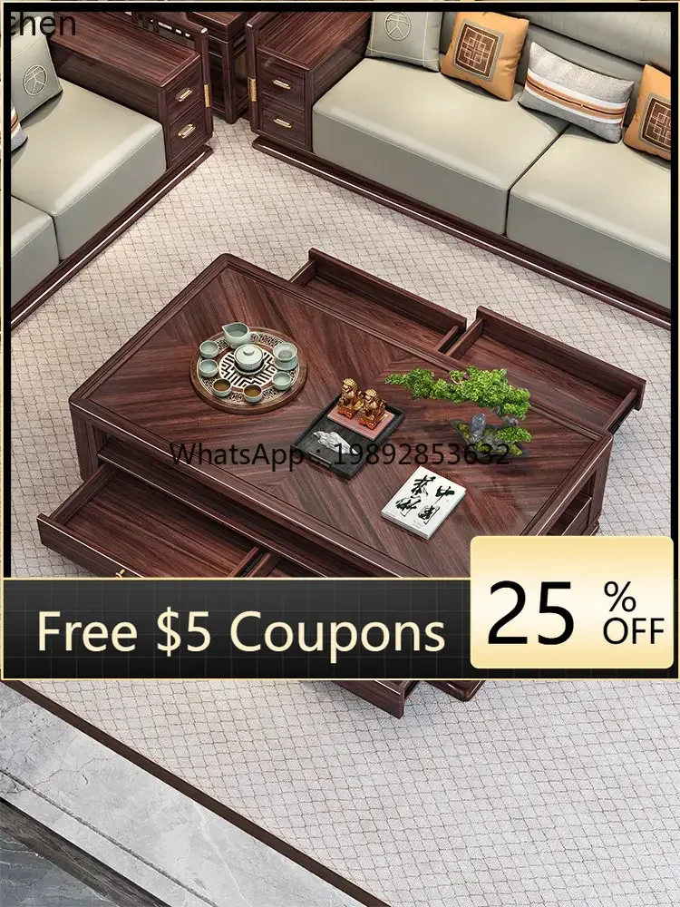 

ZZ solid wood coffee table TV cabinet combination villa living room furniture coffee table