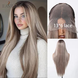 EASIHAIR 13*6 Lace Front Synthetic Wigs for Women 30 Inch Long Straight Blonde Platinum Wigs Natural Hairline Free Part Fiber