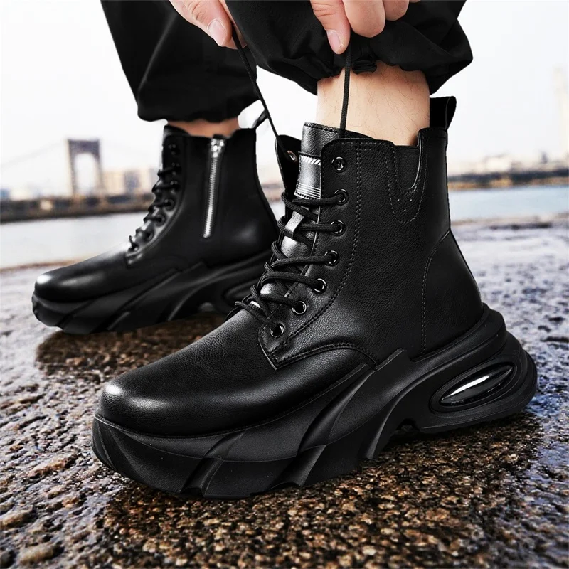 

Men's Round-toed Street Style Niche Fashion Flat-heeled High-top Lace-up Durable High-quality Solid Color Outdoor Work Boots