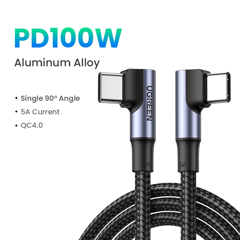 UGREEN 90 Graden PD100W 60W USB-C naar USB-C Oplaadkabel voor iPhone 17 Samsung MacBook iPad Snelladen 4.0 Snellaadkabel - afbeelding 1