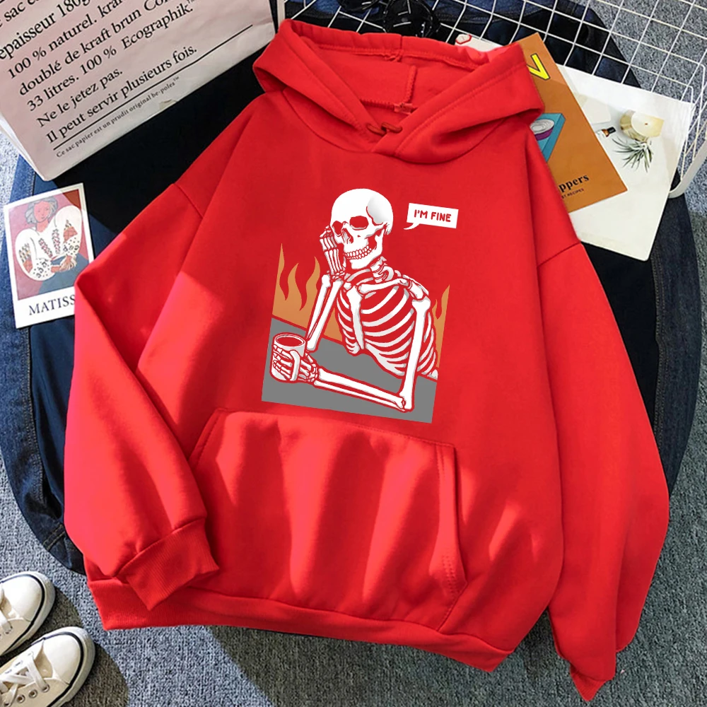 Squelettes dans la méditation et garder seul imprimer femmes à capuche mode ajustement sweat décontracté polaire à capuche automne survêtement vêtements
