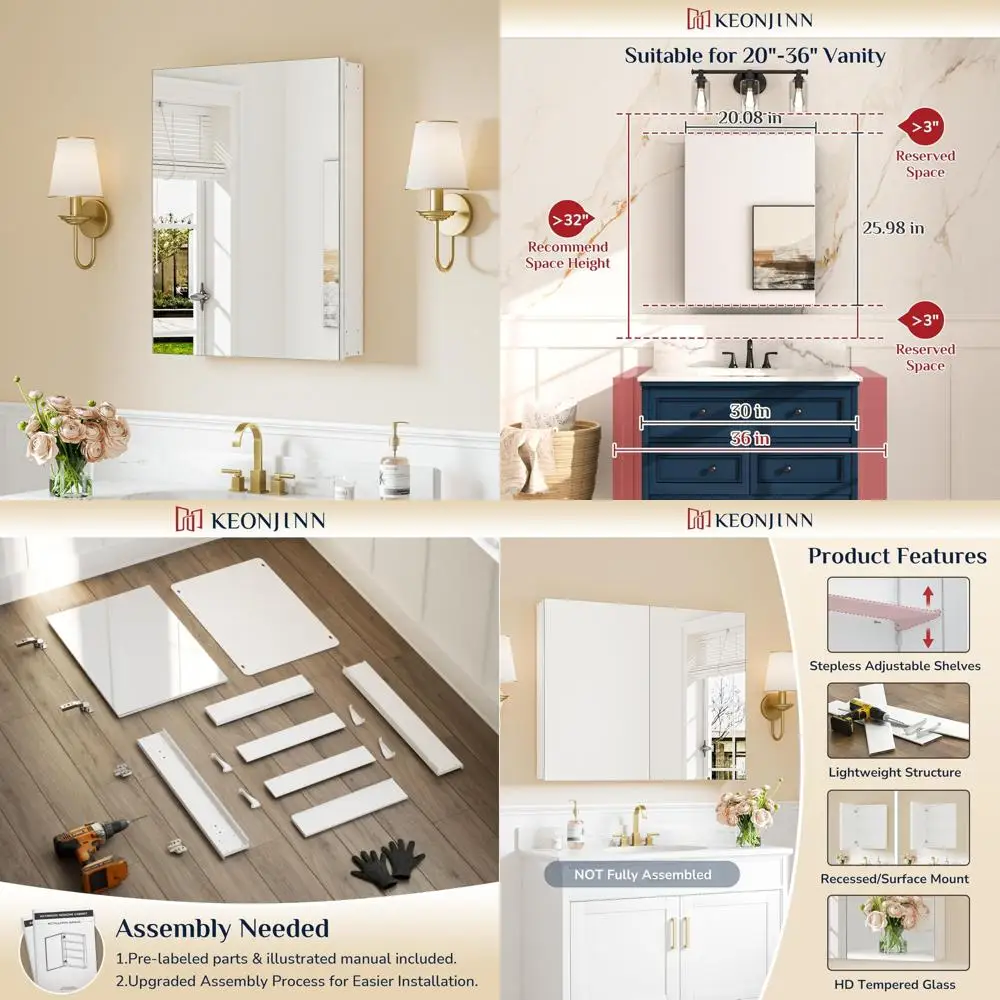 

White 20x26 Inch Compact Medicine Cabinet with Adjustable Mirror and Storage for Bathrooms