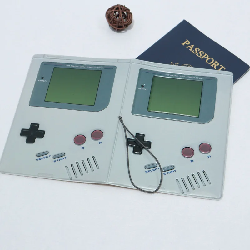 Retro Game Machine Design Passport Cover, 3D Embossed Leather Holder Anti-lost Ultra-thin Travel Wallet