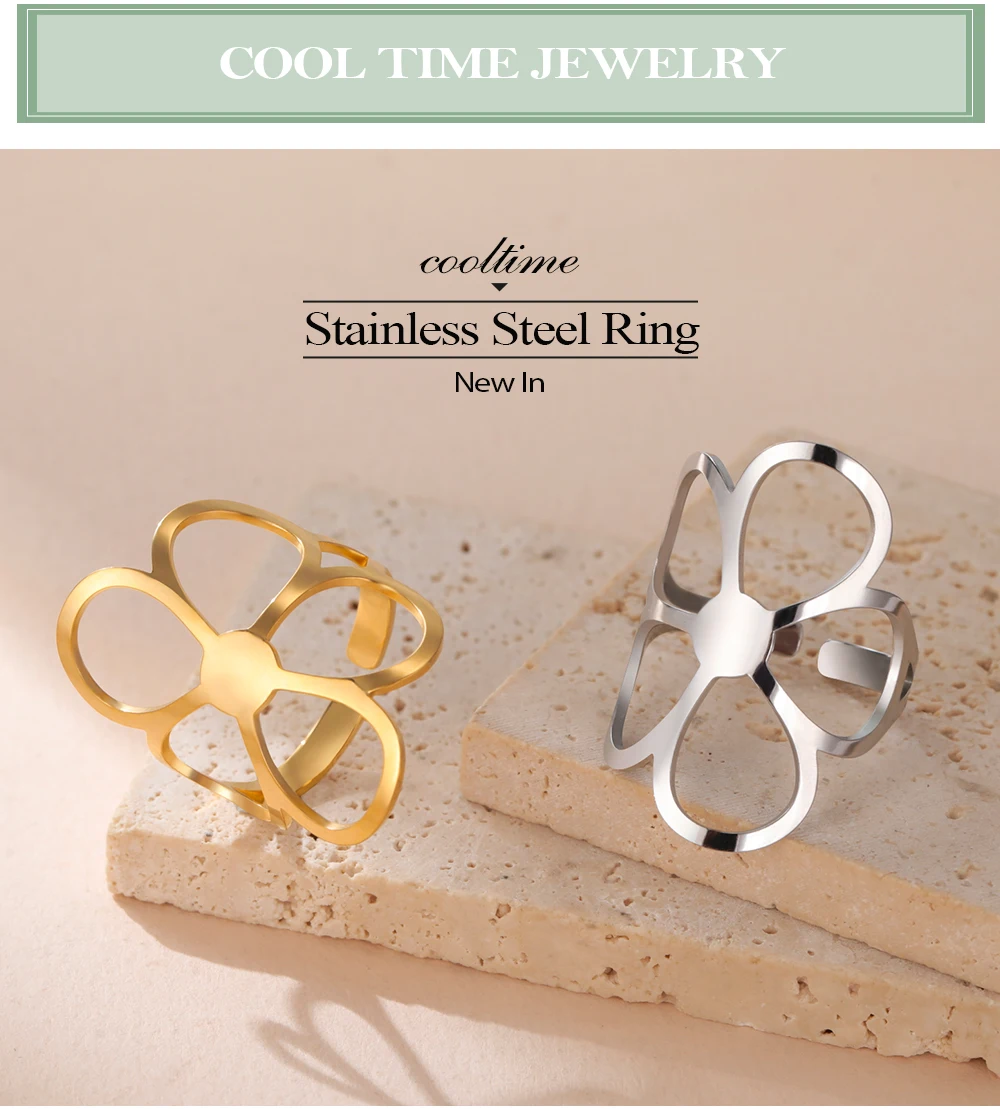 COOLTIME Trend Blume Frauen Ring Edelstahl Einstellbar Mode Blume Finger Ring Schmuck Geburtstag Geschenk Großhandel – Detail 1
