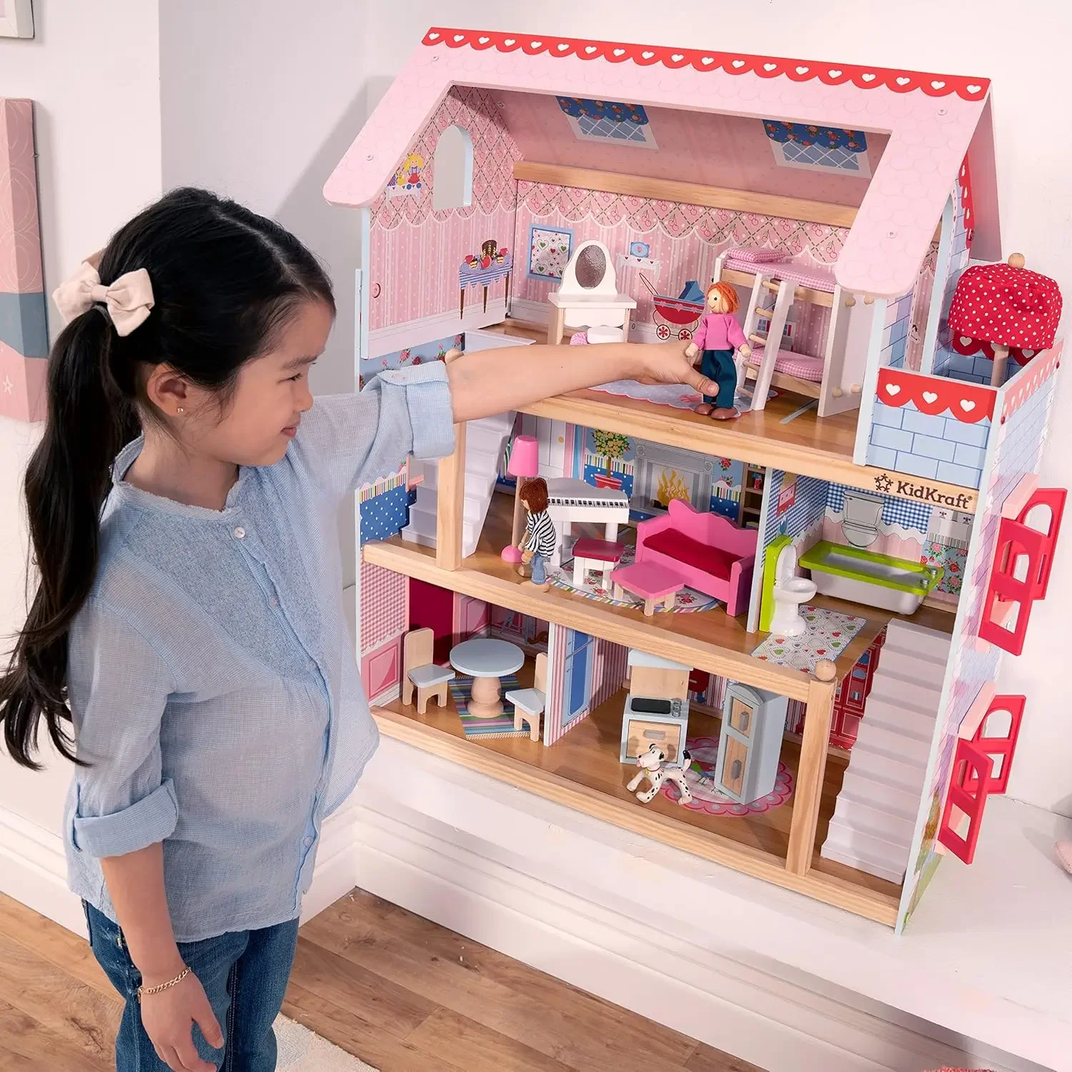 2024 Hete Kidkraft Chelsea Poppenhuisje Houten Poppenhuis Met 16 Accessoires, Werkende Luiken, Voor 5-Inch Poppen