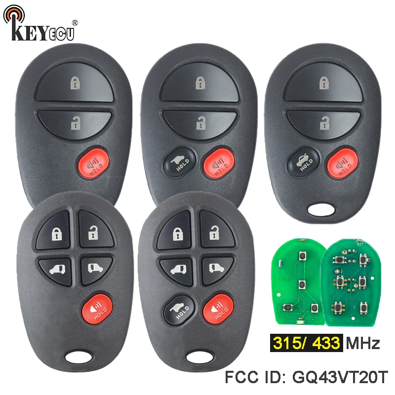 KEYECU 315MHz / 433MHz GQ43VT20T P/N: 89742-06030 pilot z kluczykiem samochodowym dla Toyota Toyota Sienna Camry Highlander Aurion 2004-2018