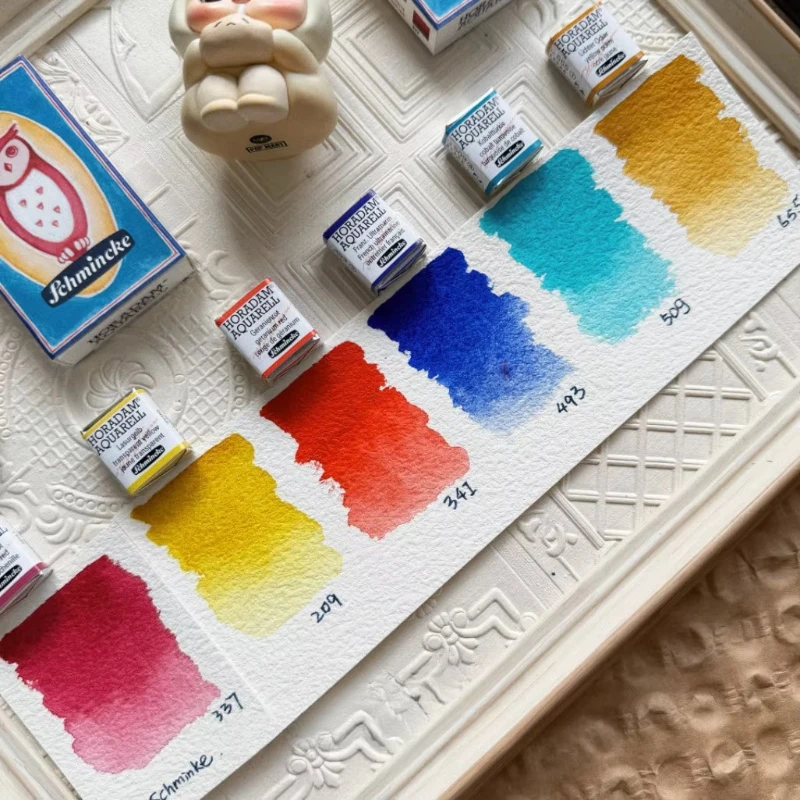 Original Schmincke Horadam 6 Colors Matchbox Solid Watercolor Paint Retro Series Artist Half Pan Aquarela Travel Art Supplies