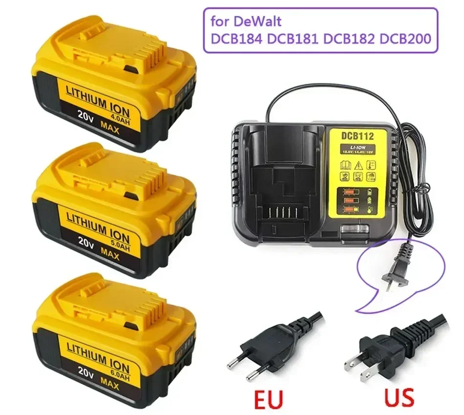 battery 20V 4Ah 5Ah 6Ah DCB200 Replacement Li-ion Battery for DeWalt DCB205 DCB201 power Tool set 20Volt For dewalt Batteries