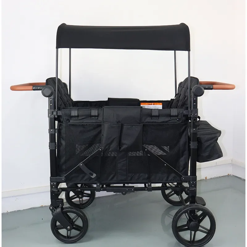 Twin Baby Stroller Sit and Lie Down Double Pram Four Seat Childrens Wagon for Walking Outdoor Travel Lightweight Foldable