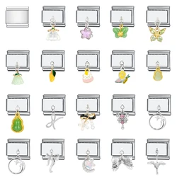 1PC DIY Stainless Steel Italian Charm Links Fit 9mm Bracelet Jewelry Making Accessories Findings Fruit Moon Cat Rhinestone CZ