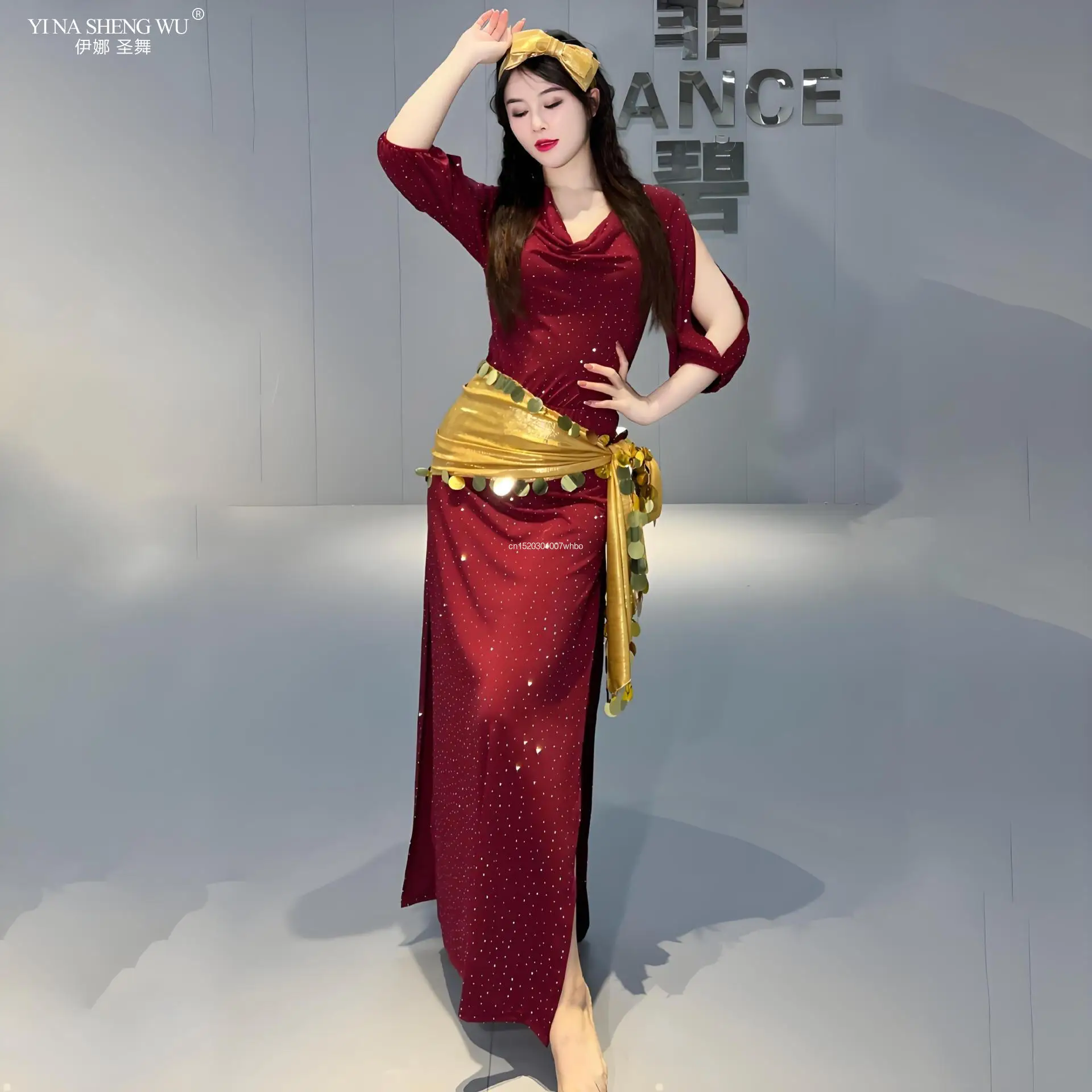 3 قطعة مجموعة ملابس الرقص المهنية بلدي الرقص الشرقي أداء زي سيدة ممارسة الرقص مجموعة رداء شعبي عمامة الخصر سلسلة