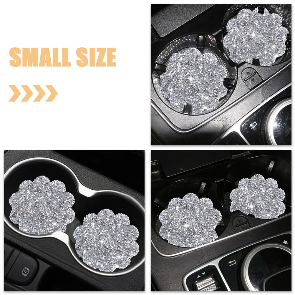 

Non-slip Water Coaster for Car Cup Holder Silver Rhinestone Decoration Bling Car Accessories Interior Storage Organizers