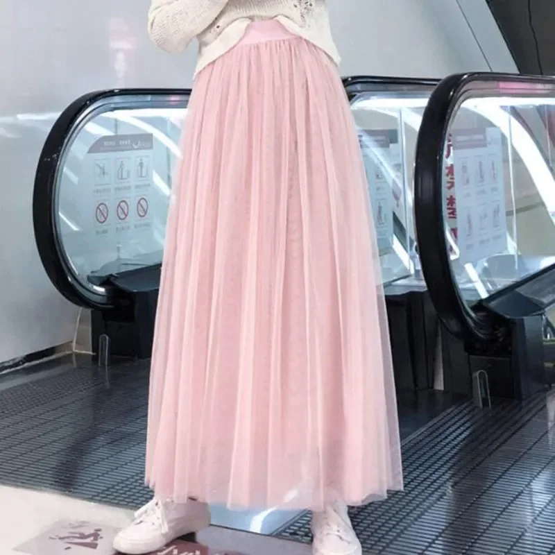 2023 Spring Summer Autumn Elastic High Waist Women Tulle Skirt Female Long Pleated Tutu Skirt Teen Girls Ball Gown Skirts